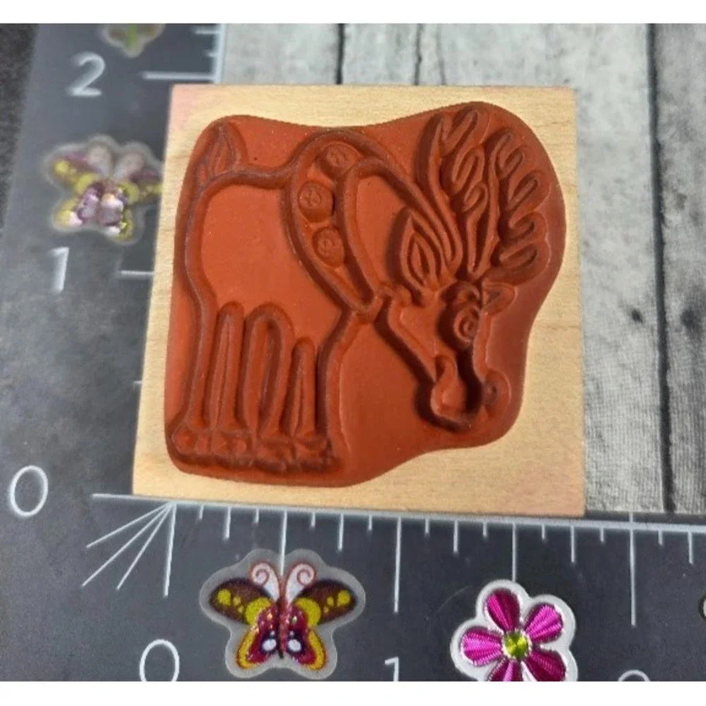 Comotion Reindeer Bells Christmas #789 1994 Rubber Stamp Wood #A85